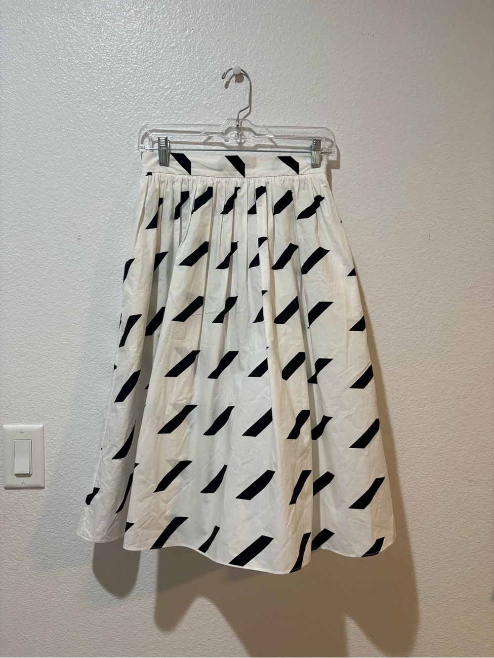 Tanya Taylor 4 White Midi Skirt with Black Diagonal Print